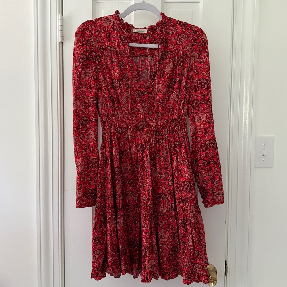 Ulla Johnson Mini Ruffle Liv Red Floral Dress | size 0 - Picture 2 of 10
